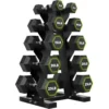Rubber Hex Dumbbell Set with A-Frame Rack for Home Strength Training