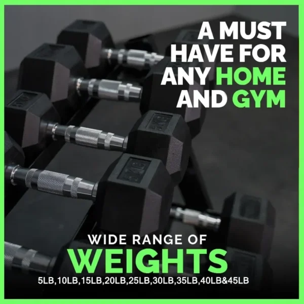Rubber Hex Dumbbell Set with Rack for Home Strength Training