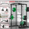 JEEKEE Power Rack with LAT Pulldown, 2000LBS Power Cage with Cable System, Multi-Function Squat Rack with J-Hooks, Safety Bars