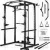 JEEKEE Power Rack with LAT Pulldown, 2000LBS Power Cage with Cable System, Multi-Function Squat Rack with J-Hooks, Safety Bars