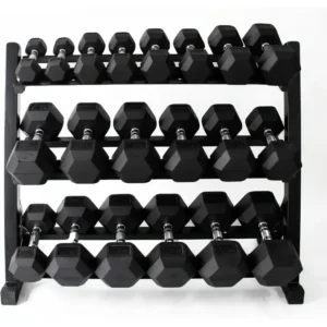 Rubber Hex Dumbbell Set with Rack for Home Strength Training